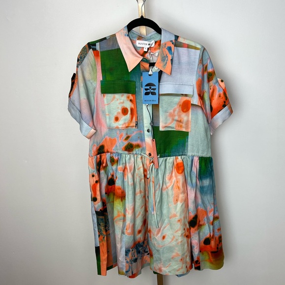 Hunter Bell Multicolor Button-Up Mini Dress Lava Lamp Print S,M,L - Picture 2 of 2
